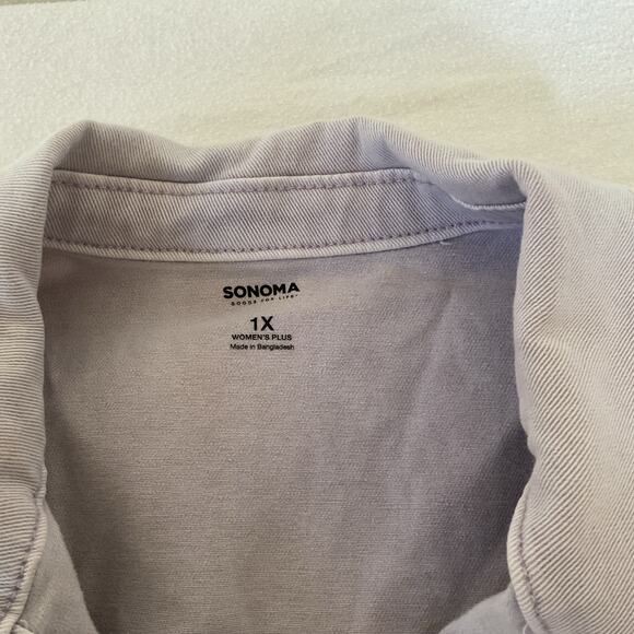 Womens Sonoma Plus Light Lavender Button Cropped Jean Jacket 1X Lilac Comfort - Picture 2 of 5